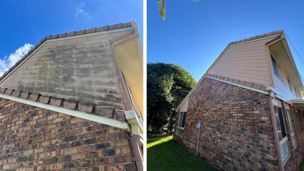 Brick house cladding before and after house washing in Brisbane
