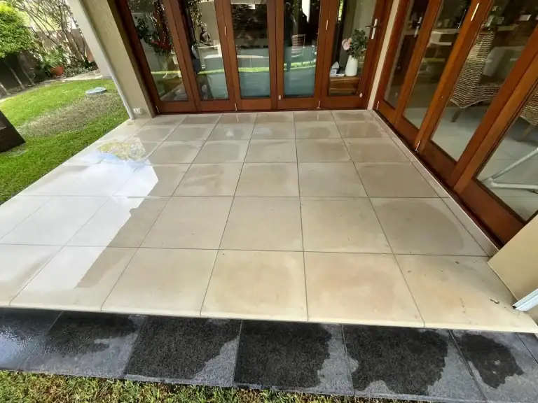 Tiled patio after pressure cleaning at a Brisbane home